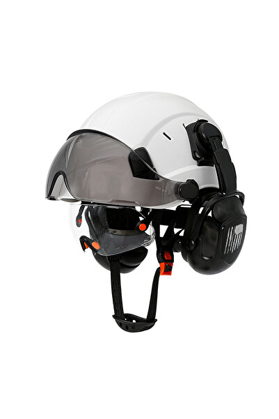 Choice5 White with earmuffs CE Ctruction Safety Helmet With Visor Built In Go...