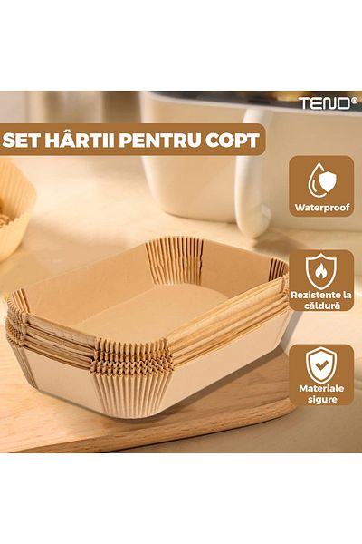 Teno Set 100 Bucati Hartie de Copt pentru Air Fryer Teno®, friteuza, 22 x14 x 4.5 cm, maro