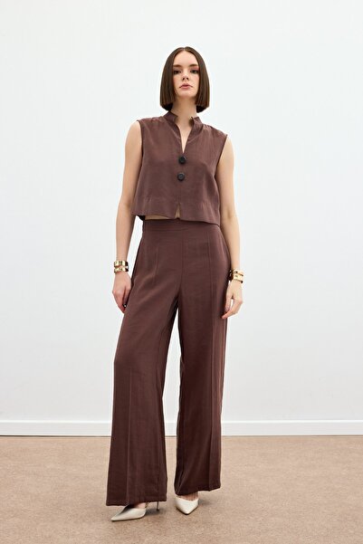 Sateen Високі лляні штани - Кава