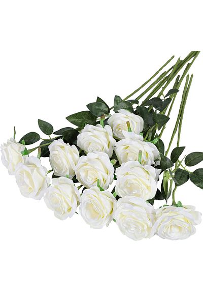 Choice WHITE 12pcs Realistic Artificial Rose Bouquet for Weddings, Birthdays, and More for Floral Arrangeme