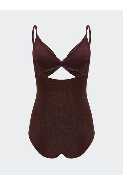LC Waikiki Brown V-Neck Shiny Look Women's Swimsuit
