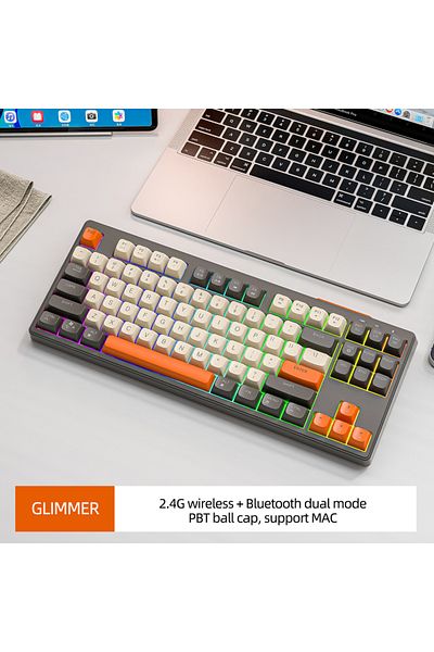 Choice Shimmer M87 Wireless Keyboard, 87keys Dual Mode Bluetooth Keyboard with Rainbow-light RGB,PBT Ballca