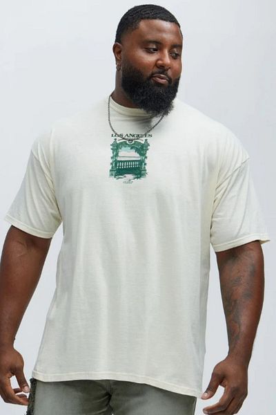 The Champ Clothing Ανδρικό μπλουζάκι μεγάλου μεγέθους 100% βαμβάκι Λος Άντζελες με στάμπα λευκό oversize καλοκαίρι