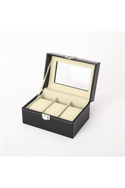 CAOWTAN 3 Hot Sale PU Leather Display Storage Collection Organizer watch box Case With Glass Top Slot Men W.