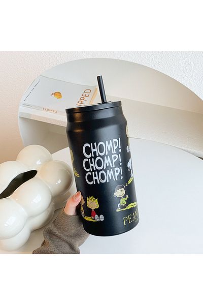 Miniso 1500ML D Insulated Cup Large Capacity Straw Water Cup Black Portable Stainless Steel Cup Children'S