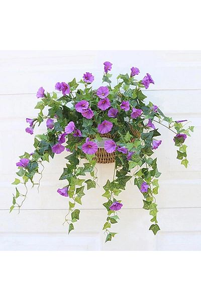Choice PURPLE Artificial Morning Glory Trumpet Fake Plant Rattan Plastic Flower Wall Hanging Orchid Home Ba