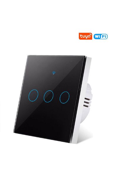 Choice EU black three Tuya US/EU WiFi Smart Wall Switch RF433 1/2/3 Gang No Neutral Wire Touch Sensor LED L