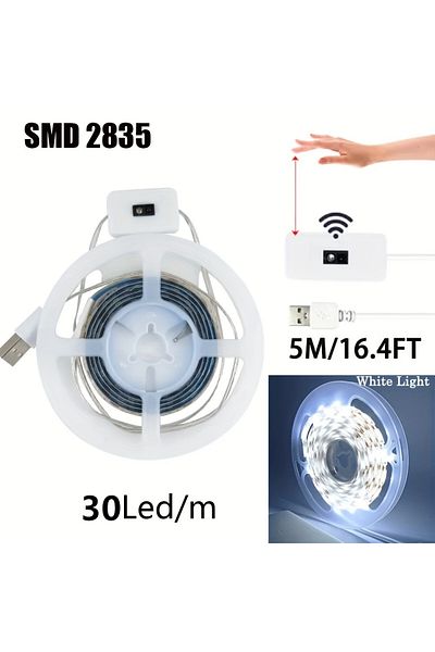 Choice 5m Cold White USB LED Strip Lights DC 5V Smart Dimmer Hand Scan Sensor Switch On/off Control Backlig