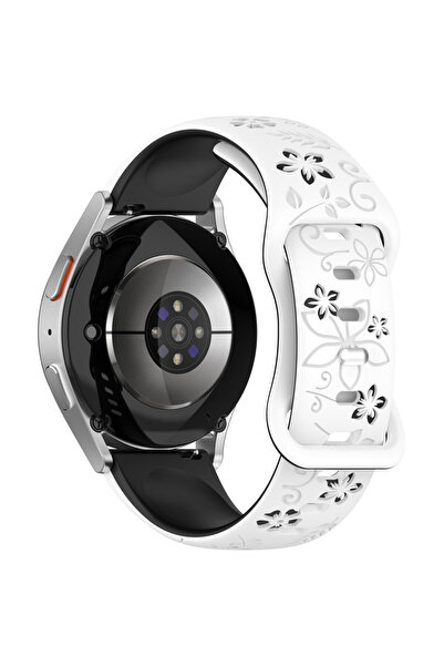 Choice حزام سيليكون منقوش عليه زهور بلونين أبيض وأسود مقاس 20 مم، مقاس 18/20/...