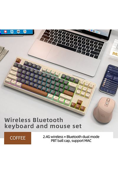 Choice Coffee Kit M87 Wireless Keyboard, 87keys Dual Mode Bluetooth Keyboard with Rainbow-light RGB,PBT Bal