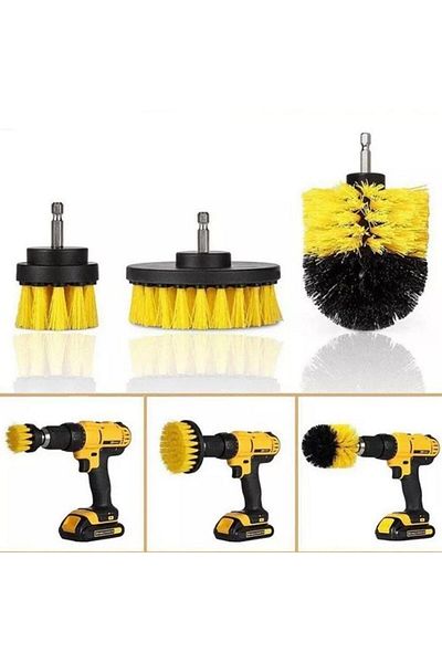 OEM Set of 3 cleaning brushes with adapter for drill/self-tapping tool, Yellow