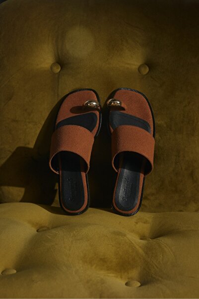 Seniorah Tan Suede Flip Flops Women's Slippers