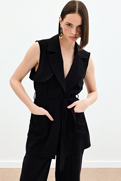 Sateen Ζωντανό Μακρύ Γιλέκο - Μαύρο