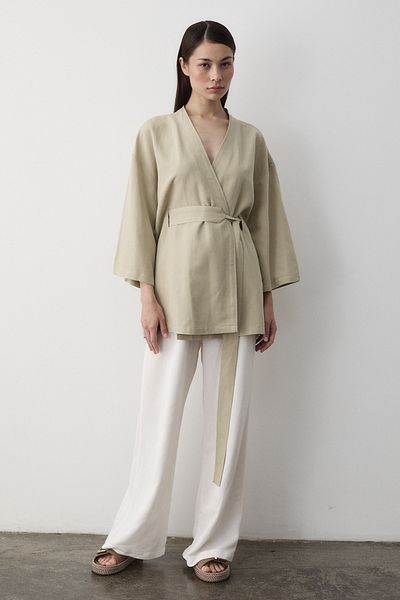 Laluvia Mintfarbener Kimono mit Innenbund – 5383
