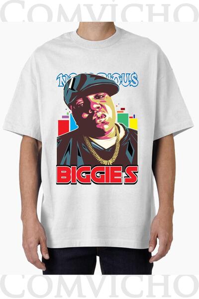 COMVİCHO تي شيرت كبير الحجم مطبوع بتصميم Biggie v4 للجنسين