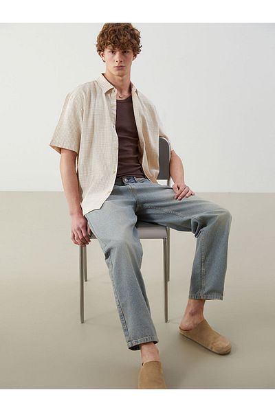LC Waikiki Ανδρικό πουκάμισο με ριγέ με κοντό μανίκι New Season Comfortable Fit - S5P863Z8