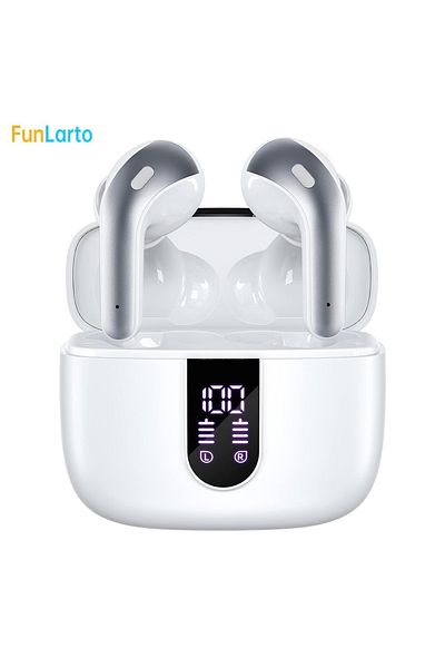 Choice WHITE Wireless Earphones with Bluetooth 5.3, Quad-Mic Call Noise Reduction ENC, 50H Playtimes Wirele