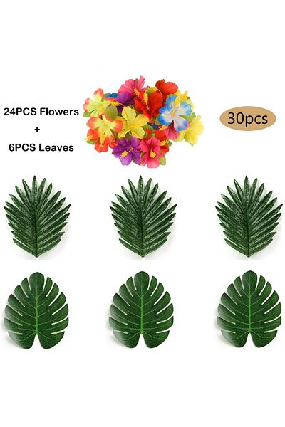 Choice No8 Tropical Monstera Palm Leaves Hibiscus Flower Hawaiian Luau Leaves Tropical Party Jungle Beach T