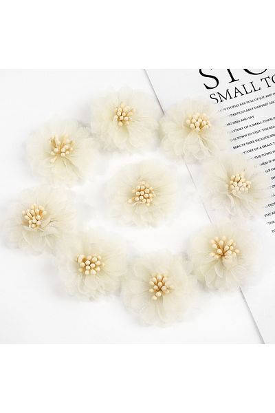 Choice 5pcs Milky White 5pcs 4cm Chiffon Flowers Head Chiffon Yarn Artificial Rose Flower Dresses Clothing