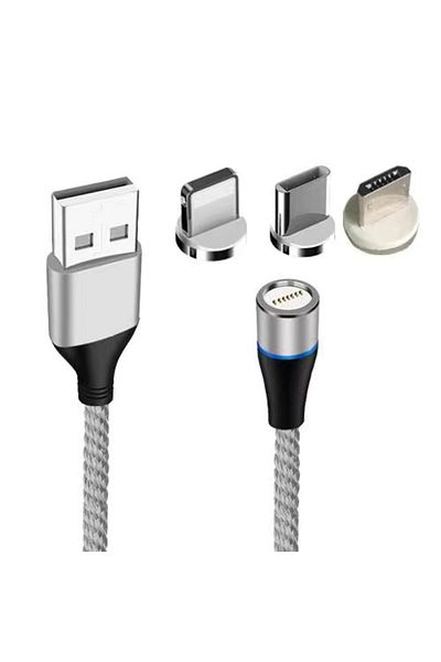 Choice1 WHITE 1M cable whit 3 plug Magnetic Phone Charging Cable 3 In 1 Multi Function 3A Fast Charging Andr