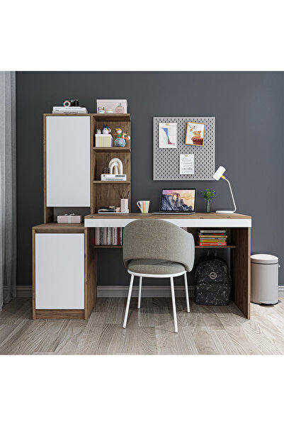 ROOMART Nora Bilgisayar Masası, Raflı Çalışma Masası , Çalışma Ofis Masası Sol Dolaplı, Bilgisayar Masası