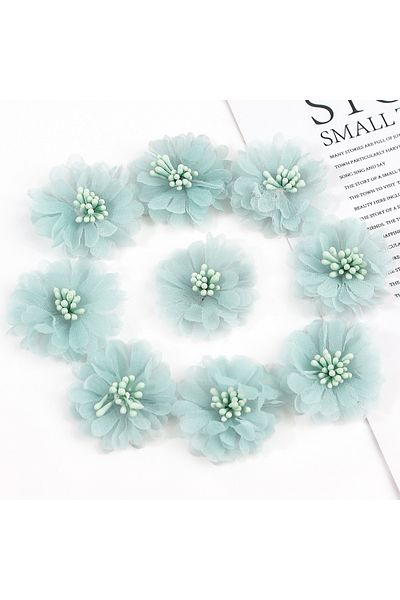 Choice 5pcs Light Green 5pcs 4cm Chiffon Flowers Head Chiffon Yarn Artificial Rose Flower Dresses Clothing