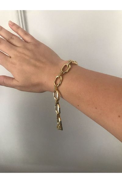 shop Stainless Steel Gold 316L Thick Stone Oval Pattern Shiny Anti-Tarnish Bracelet Water Resistant