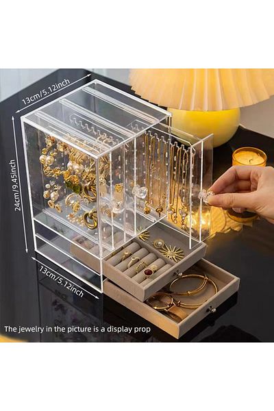 Choice 302 jewelry box A clear earring and necklace display case, vintage plastic storage case with drawers