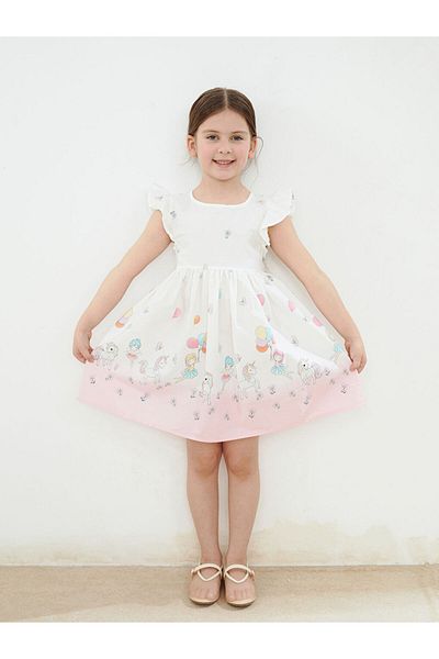 LC Waikiki Παιδικό φόρεμα για κορίτσια με λαιμόκοψη New Season Poplin - S5AJ37Z1