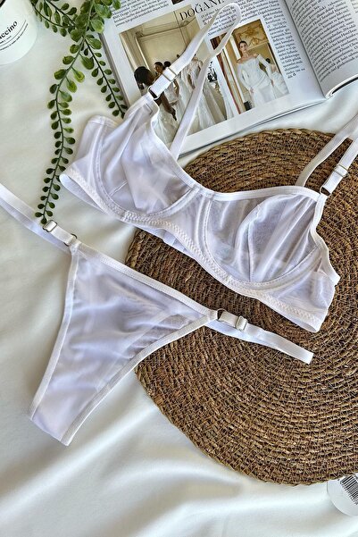 Bralet Sütyen Ve Tanga Takımı Balenli Kapsız Zarif, Yumuşak Tül Kumaş
