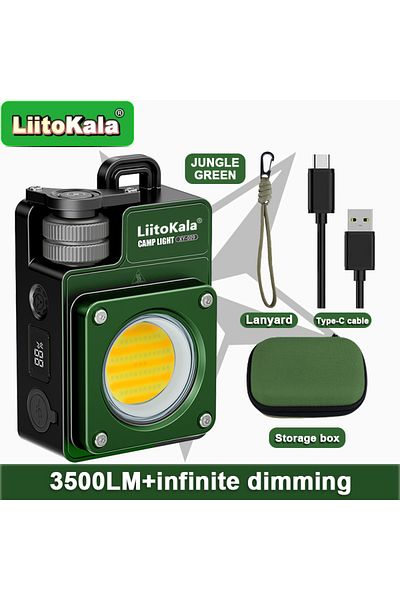 liitokala 18650 Green LiitoKala Adjustable 3500LM Camping Light, 18650 Battery, 2.5H Charge, 5 Lumen Levels, E