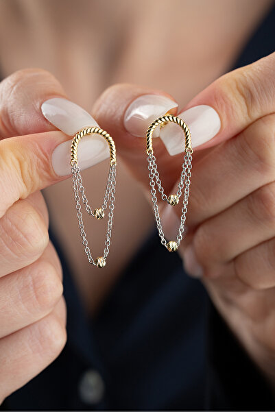 Silvano Jewelry 925 Ayar Gümüş Sallantılı Zincir Küpe