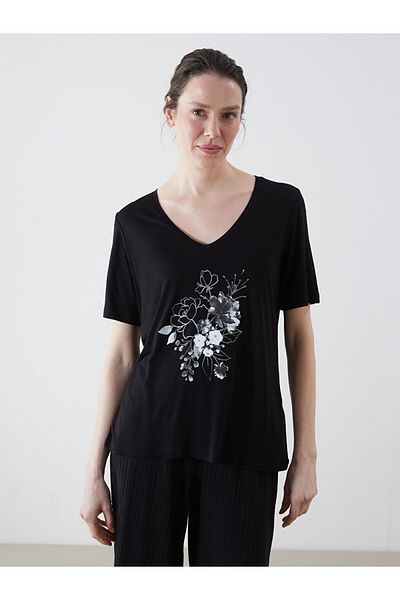LC Waikiki Νέα σεζόν V Neck Floral Γυναικείο Tisort - S5KR11Z8