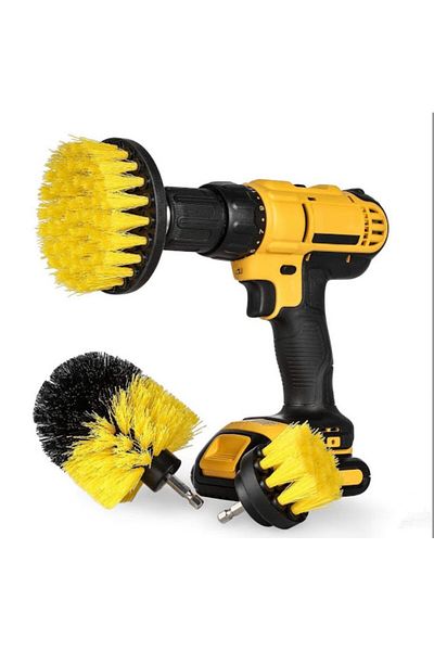 BOEM Set of 3 Yellow cleaning brushes with adapter for drill/self-tapping tool