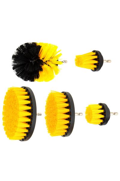 OEM Set de 5 perii de curățare, nailon, pentru mașină de găurit, negru/galben, diverse dimensiuni