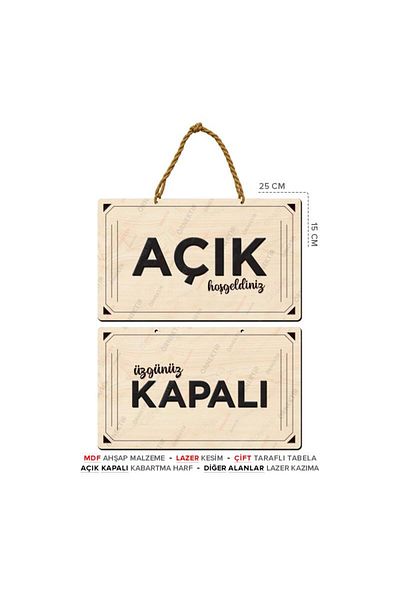 Posterya Akt01003 - Open Closed Double Sided Mdf Wooden Sign - Laser Cut Workplace Sign (25×15cm)