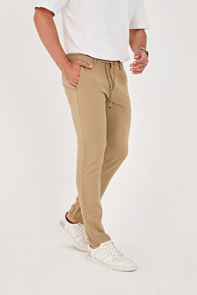 BROCARD Men's Jogger Slimfit Waist Half Elastic Mink Fabric Trousers