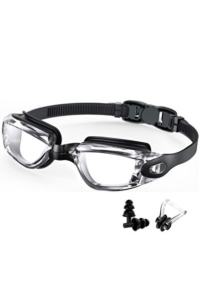 Choice نظارات سباحة احترافية شفافة سوداء اللون مضادة للضباب ورؤية واضحة ومقاو...