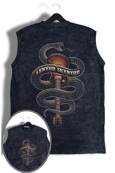 Fuddy Moda Unisex Lynyrd Skynyrd Snake με στάμπα πλάτης που πλένεται αμάνικο ρετρό μπλουζάκι