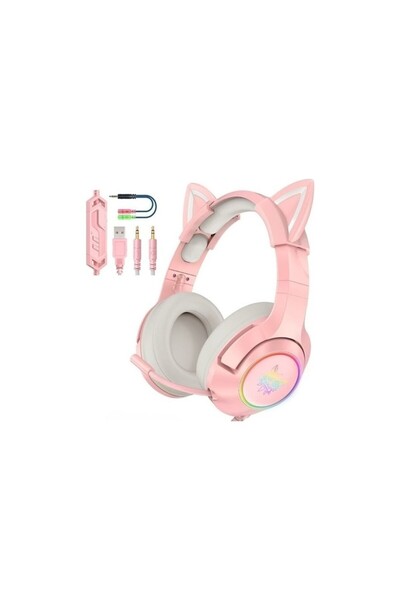 İMEXTECH Bilişim Burada K9 Mikrofonlu Profesyonel Oyuncu Kulaklık Pembe Kedili