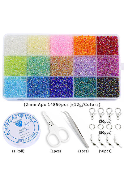 Choice12 a.2mm Apx 14850pcs Multi Size 11/0 2 3 4mm Kit Transparent Glass Bea...