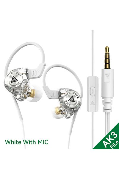 Choice سماعات أذن سلكية AK3 FiLe White من QKZ مزودة بميكروفون وسماعات مراقبة موسيقى عالية الدقة وسماعات باس ومضادة للضوضاء