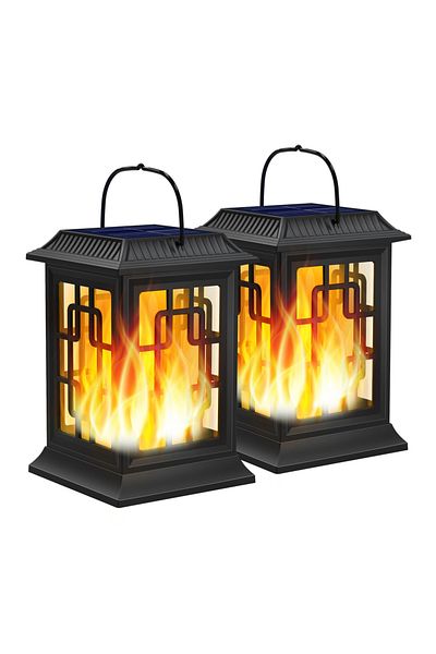 Choice 2 pcs 2pcs Solar Lanterns Outdoor Waterproof Flickering Flame Solar Lantern LED Hanging Lanterns Dec