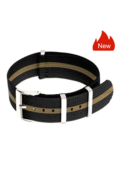 Choice حزام مضلع أسود ذهبي مقاس 20 مم لساعة بديلة مصنوعة من القماش الباليستي ...