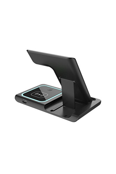 Choice X455 قاعدة شحن لاسلكية 3 في 1 باللون الأسود لشحن هواتف iPhone 12~15 iWatch وسماعات AirPods