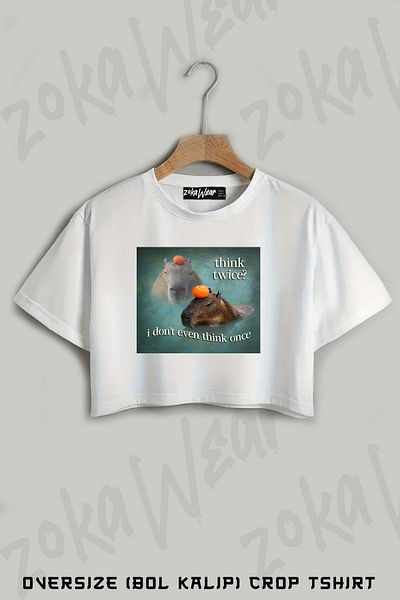 ZOKAWEAR Gândește-te două ori, nu mă gândesc chiar o dată Tricou oversize cu imprimeu Capybara Word Art