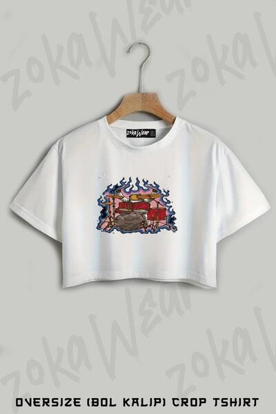ZOKAWEAR Τύμπανο Προσαρμοσμένο εμπριμέ Oversize Crop T-Shirt