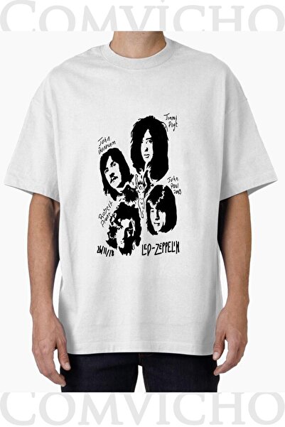 COMVİCHO Unisex Led Zeppelin V1 Design Printed Oversize T-Shirt