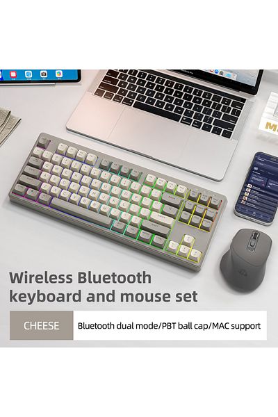 Choice Cheese Kit M87 Wireless Keyboard, 87keys Dual Mode Bluetooth Keyboard with Rainbow-light RGB,PBT Bal