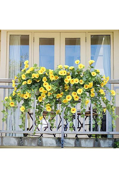 Choice Yellow Artificial Morning Glory Trumpet Fake Plant Rattan Plastic Flower Wall Hanging Orchid Home Ba